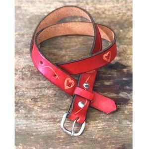 Vintage Red Heart Tooled Belt